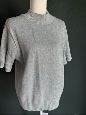 VTG Willow Ridge Silver Lurex Mock Neck Sweater Made USA Sz L